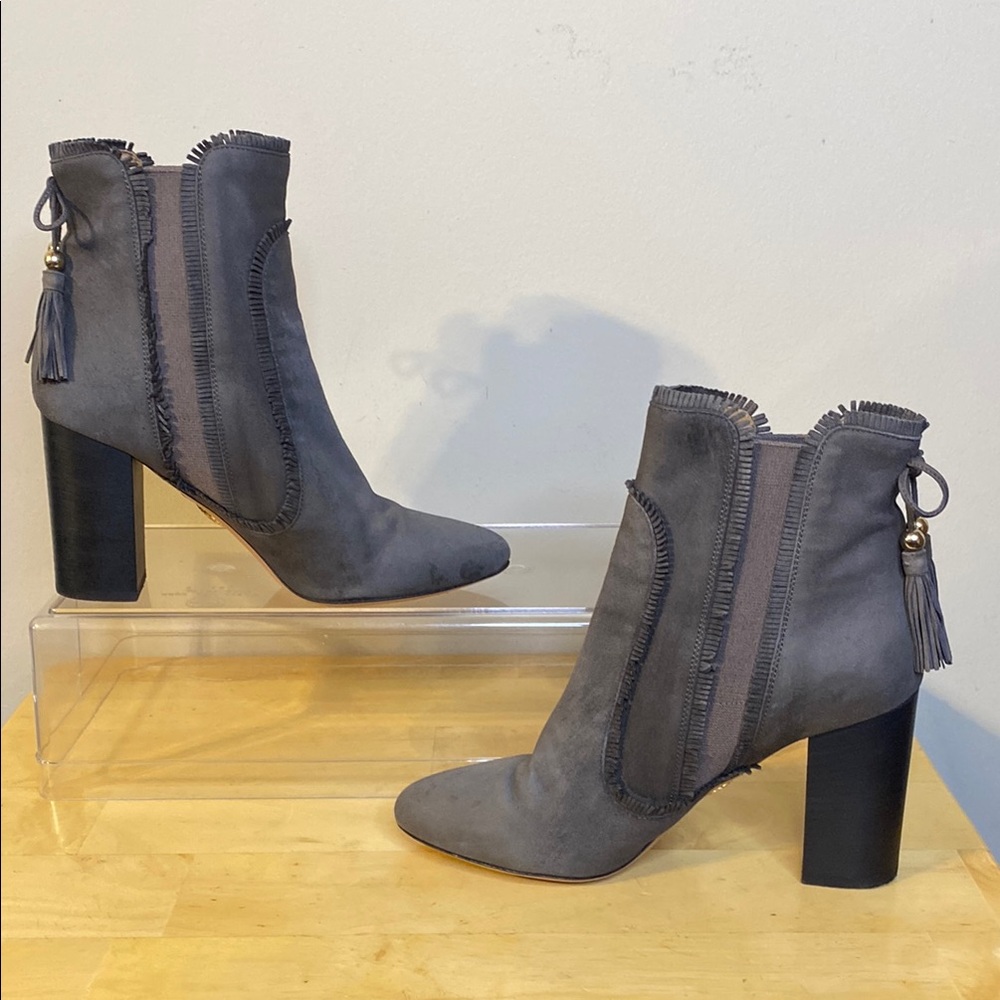 Aquazzura Firenze Gray Suede Ankle Boots Size 37 - Picture 2 of 12